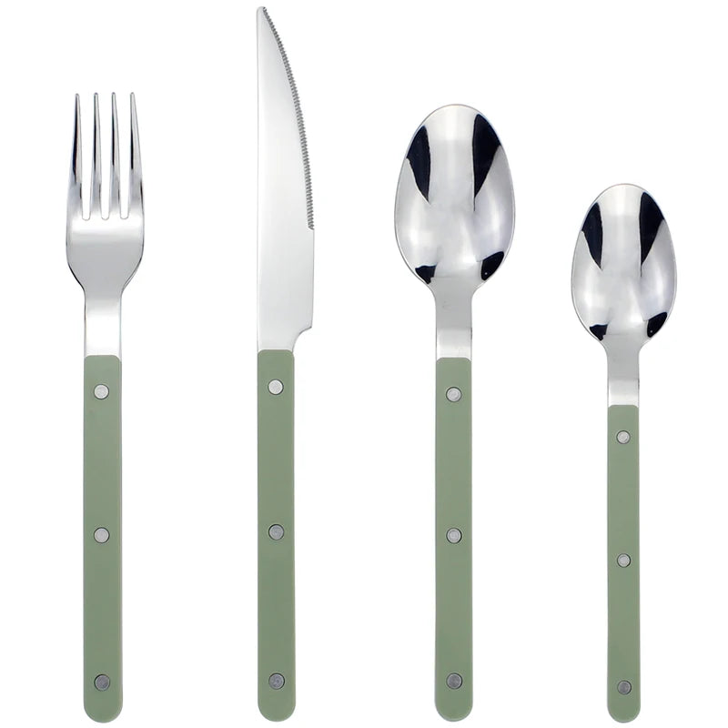 Couverts Inox 18/10 Premium Kit Complet 4 Pièces avec manches en vert élégant pour un style moderne