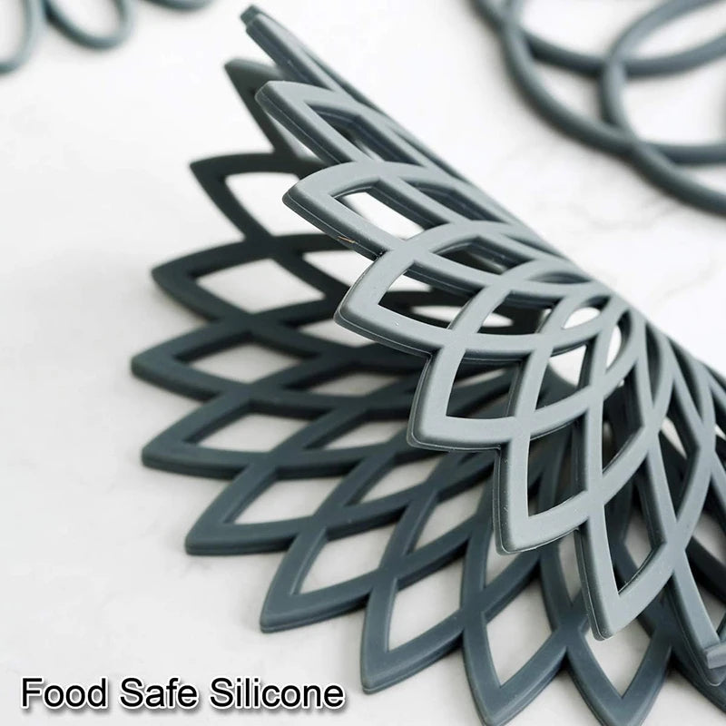 Dessous de Plat Silicone – Protection Table gris à motif géométrique en silicone flexible et résistant Ustensile de chef