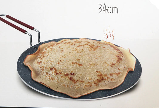 Crêpière Antiadhésive 34 cm en Aluminium avec poignée en bois compatible gaz cuisson crêpe fine
