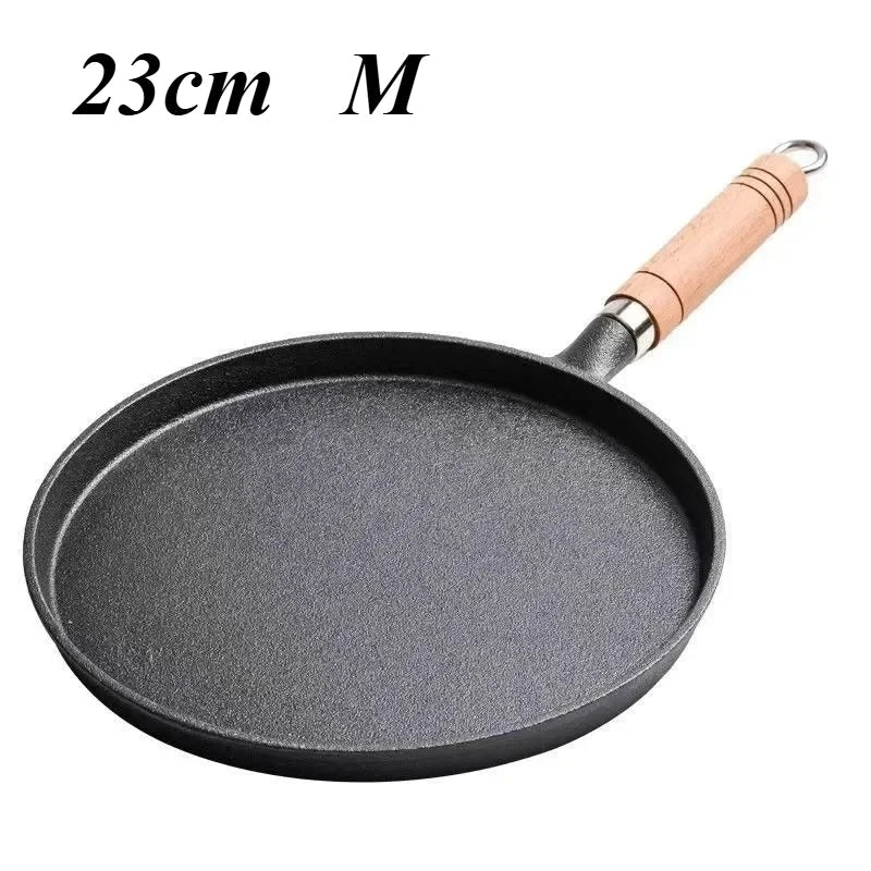 Crêpière en fonte naturelle – 20 à 26 cm – Tous feux avec poignée en bois pour cuisson uniforme