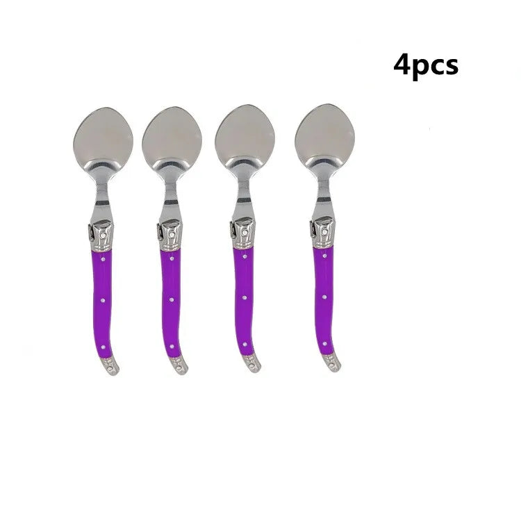 Cuillères à Café Laguiole – Acier Inox 304, set de 4 pièces avec poignées violettes élégantes