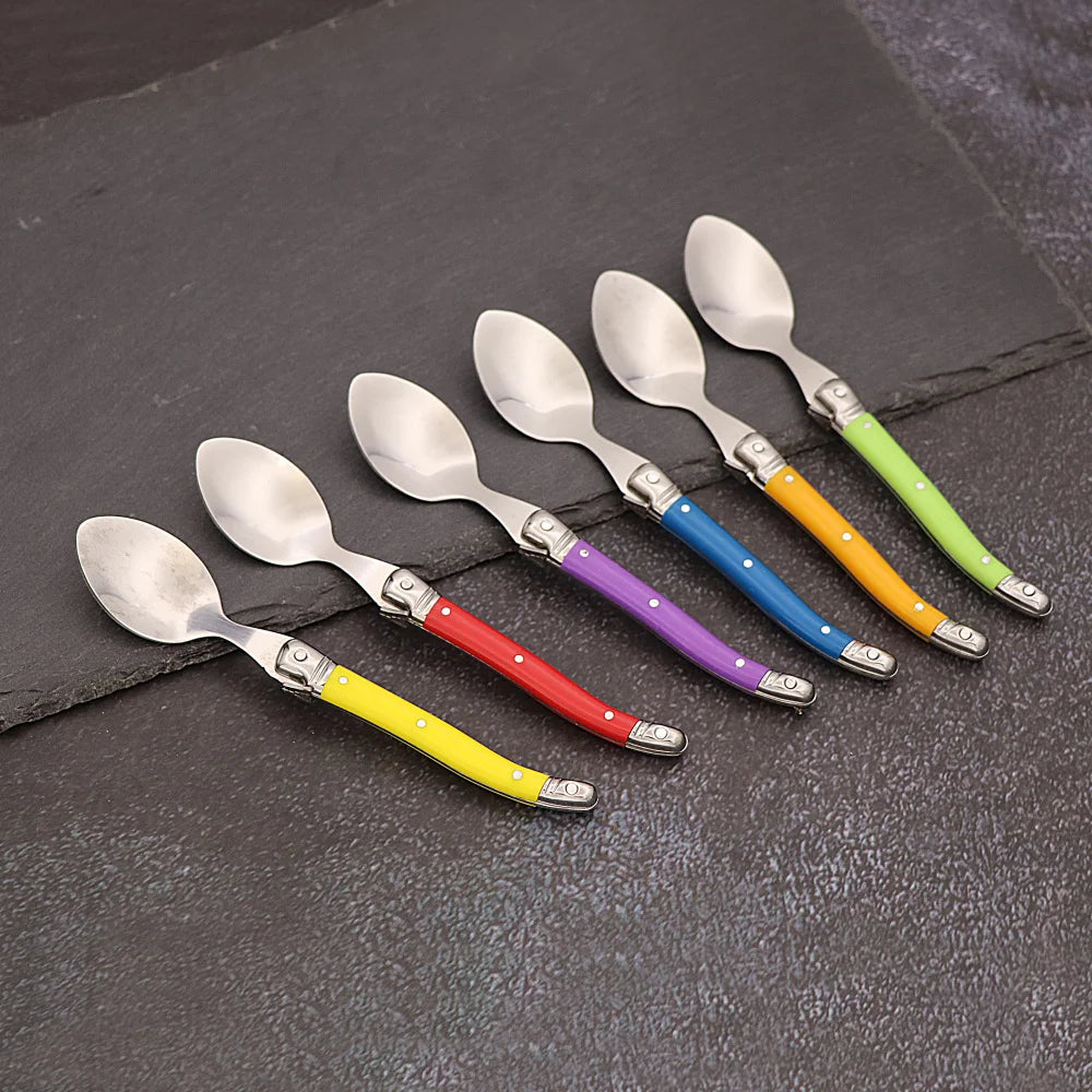 Set de cuillères à café Laguiole en acier inox 304 avec poignées colorées, disponible en 4 ou 10 pcs