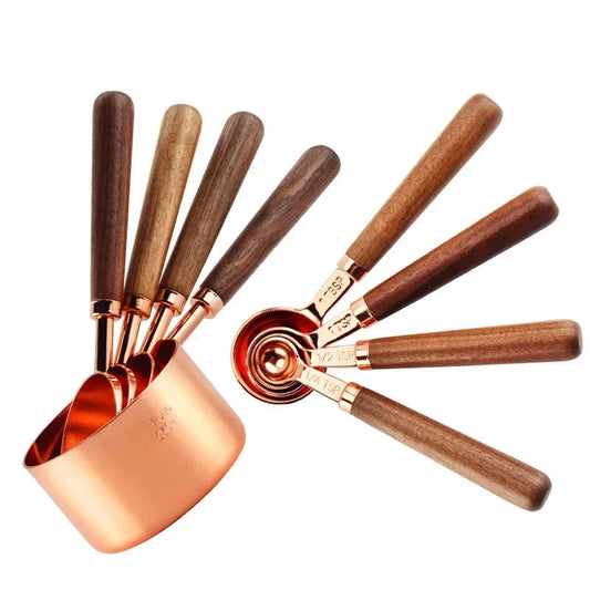 Ensemble de cuillères doseuses Inox bois avec manches en bois et têtes en inox pour mesure précise