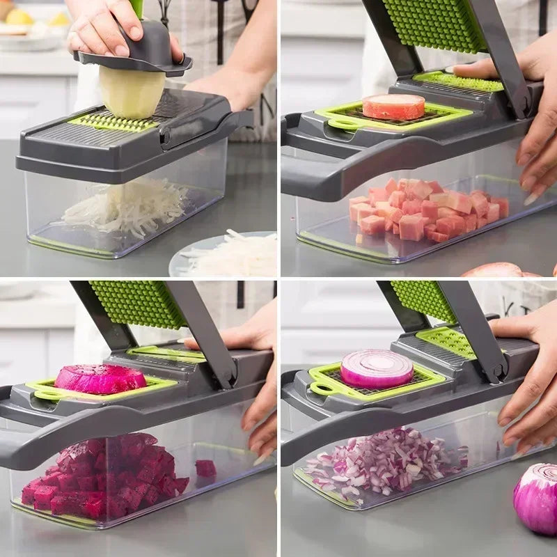 Coupe-Légumes Multifonction 16 en 1 – Cuisine Express utilisé pour trancher et couper divers légumes en cubes et julienne