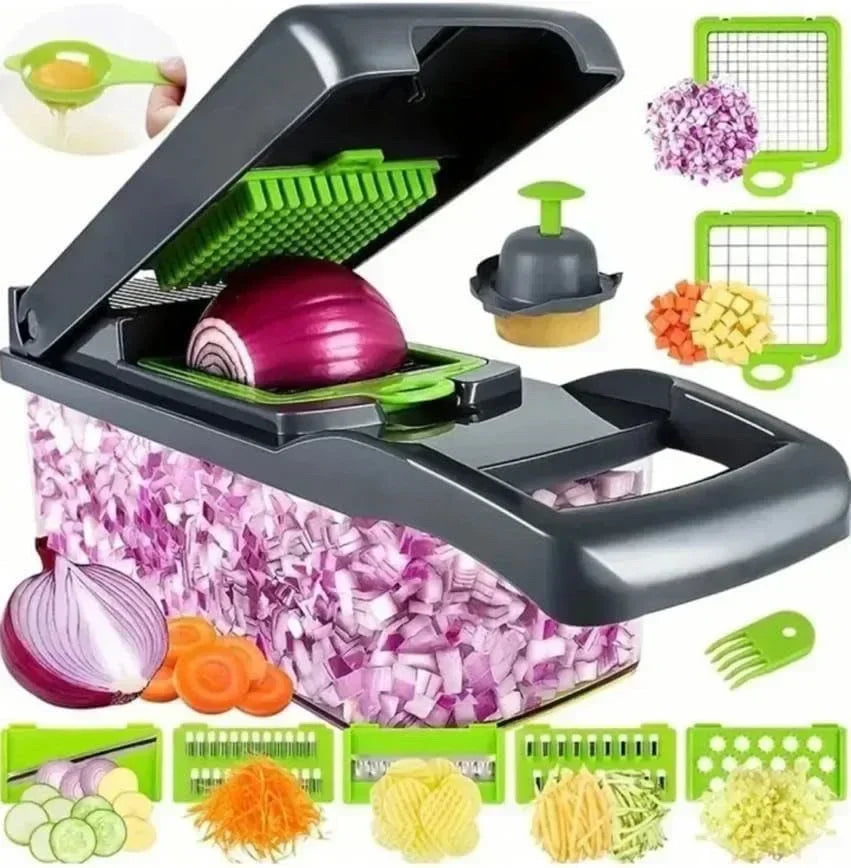 Coupe-Légumes Multifonction 16 en 1 – Cuisine Express par Ustensile de chef avec plusieurs lames pour couper légumes