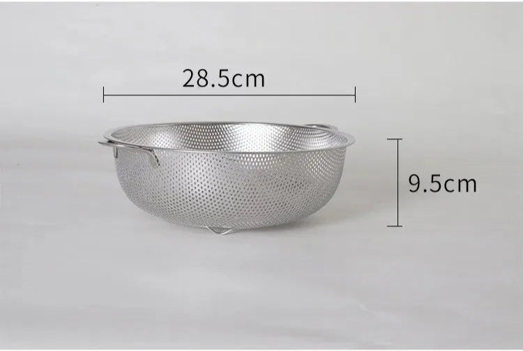 Panier égouttoir inox polyvalent Ustensile de chef 28,5 cm de diamètre perforé poignée et pieds 9,5 cm
