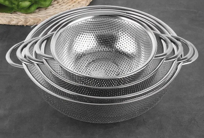 Panier égouttoir inox polyvalent set de 3 passoires perforées emboîtables avec poignées en acier inoxydable