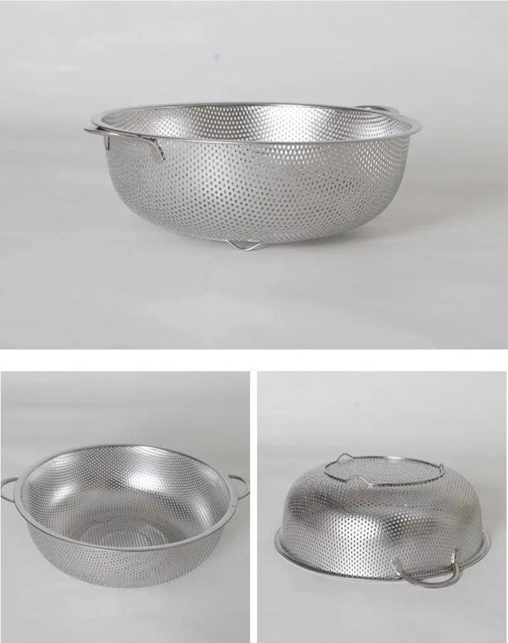 Panier égouttoir inox polyvalent Ustensile de chef en acier inox perforé avec poignées et pieds antidérapants