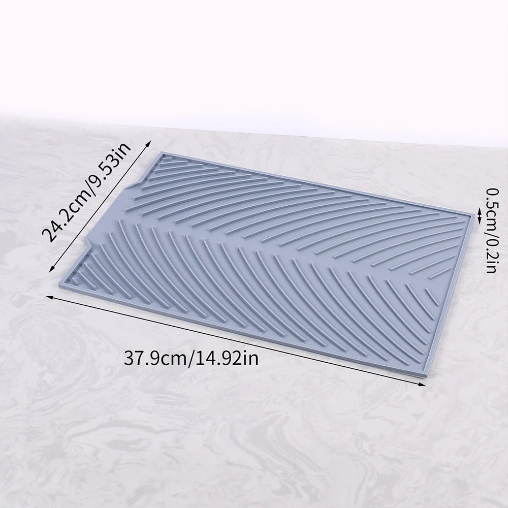 Tapis Égouttoir Silicone Multifonction gris bleu 37,9 x 24,2 cm motif rainuré pour vaisselle verres et ustensiles