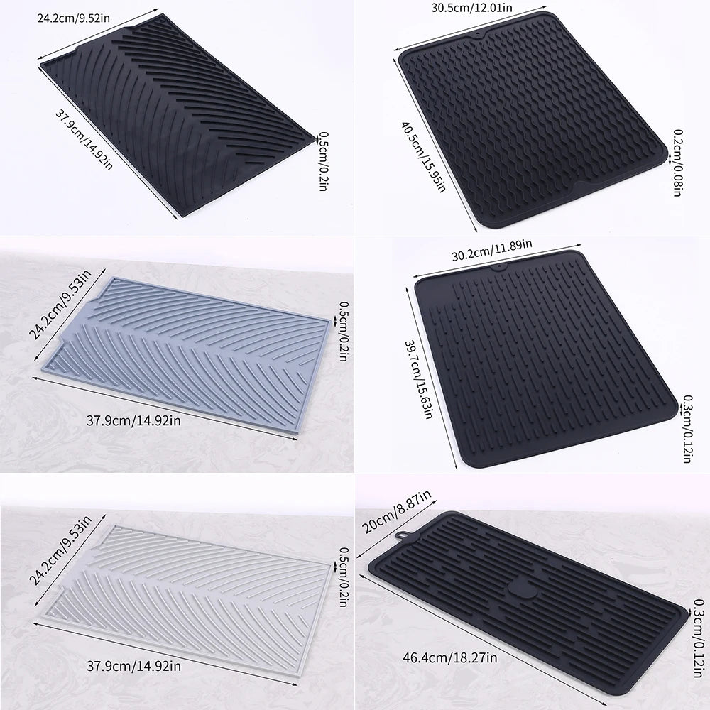 Ustensile de chef Tapis Égouttoir Silicone Multifonction en plusieurs tailles noir et gris pour sécher la vaisselle