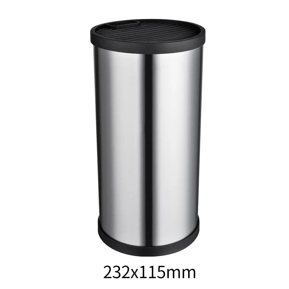 Range-Couteaux Inox Compact – Rangement Cuisine Pratique cylindre inox brossé avec dessus noir à fentes pour couteaux