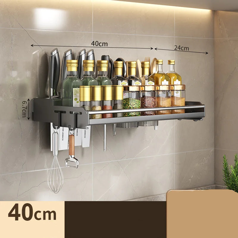 Étagère Murale Cuisine 30/40/50 cm – Rangement Multi-Fonction. en acier inox pour épices, bouteilles, couteaux et ustensiles