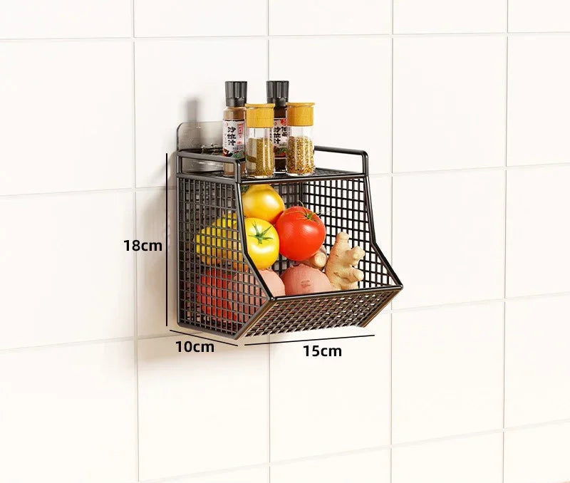 Panier de Rangement Mural Cuisine – Acier Durable noir panier mural métallique compact 18x15x10cm pour légumes et épices