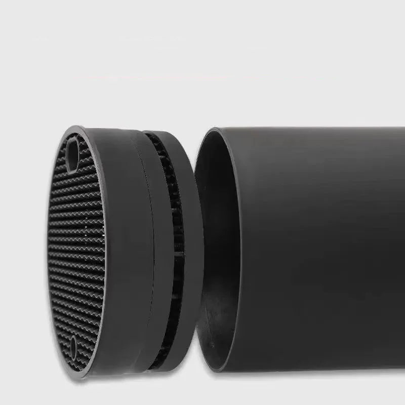 Porte Couteaux Antidérapant — Support Cuisine Durable cylindre noir avec insert antidérapant amovible pour couteaux