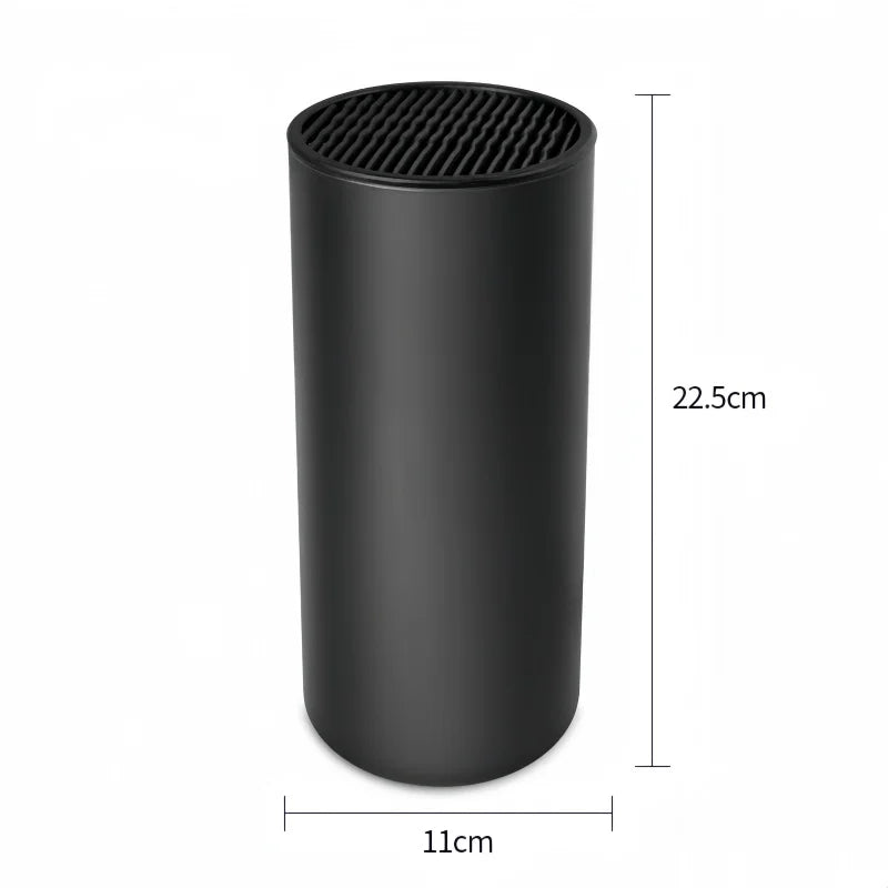 Porte Couteaux Antidérapant — Support Cuisine Durable noir cylindrique 22,5 x 11 cm dessus à fentes pour couteaux