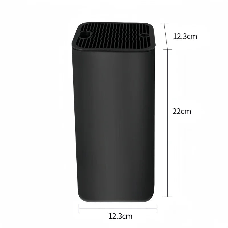 Porte Couteaux Antidérapant — Support Cuisine Durable, bloc noir compact 12,3 x 12,3 x 22 cm avec grille intérieure antidérapante