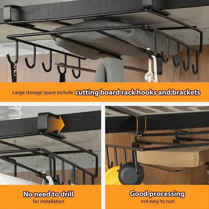Support de Rangement Inox – Cuisine Organisée rack sous étagère avec crochets pour planches et ustensiles