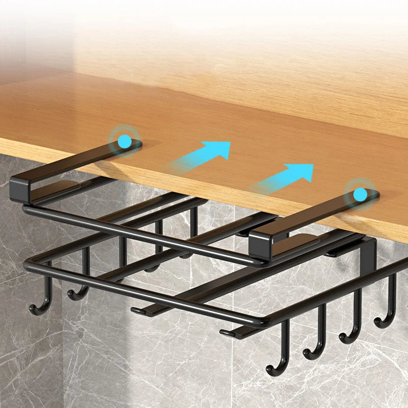 Support de Rangement Inox – Cuisine Organisée porte-ustensiles sous étagère en acier inox avec crochets coulissants