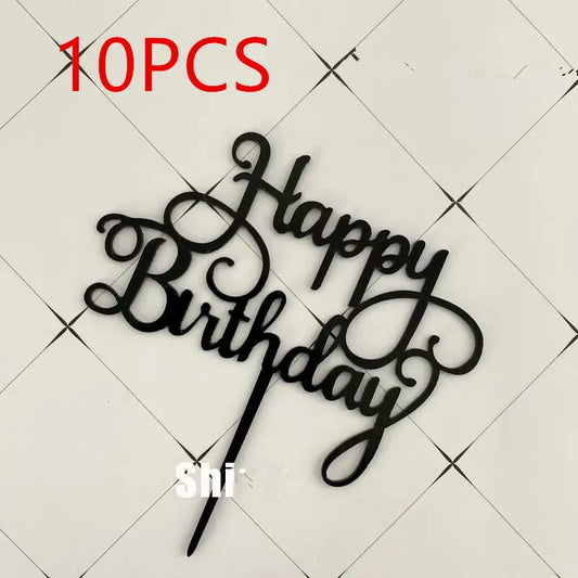 Décoration de Gâteau Acrylique – Lot de 10 Cake Toppers avec texte Joyeux Anniversaire en noir