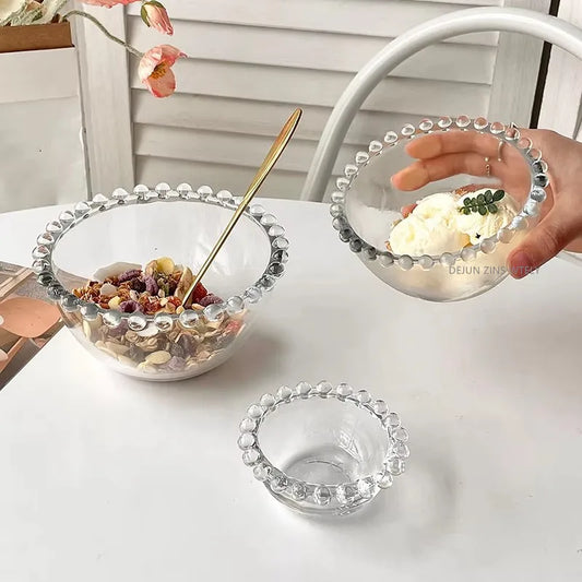Bol en Verre Écologique DEJUN ZINS WTELY durable et élégant avec perles décoratives, utilisé pour céréales et dessert
