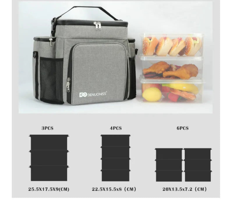 Sac Isotherme DENUONISS – Grand, Résistant et Élégant gris avec compartiments et repas variés