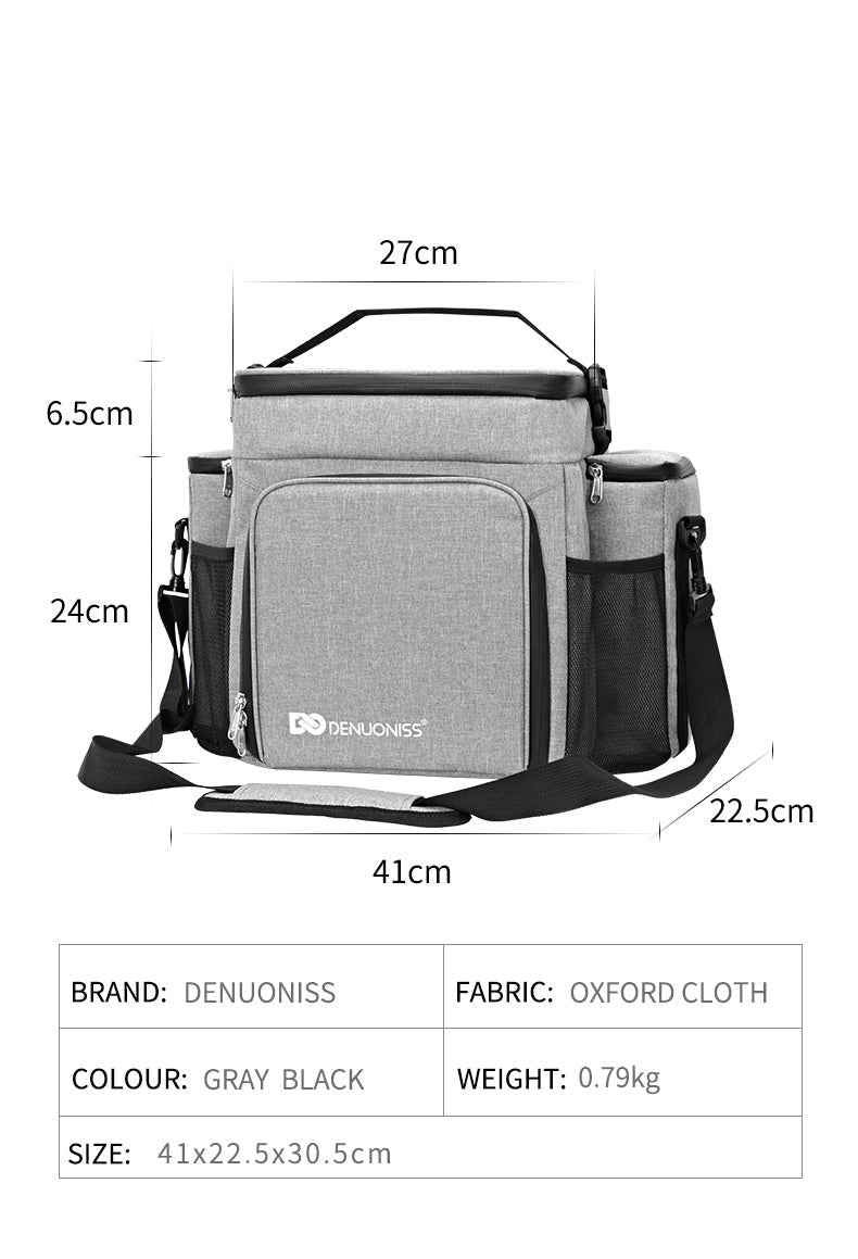 Sac Isotherme DENUONISS – Grand Résistant et Élégant en tissu Oxford gris noir avec plusieurs compartiments