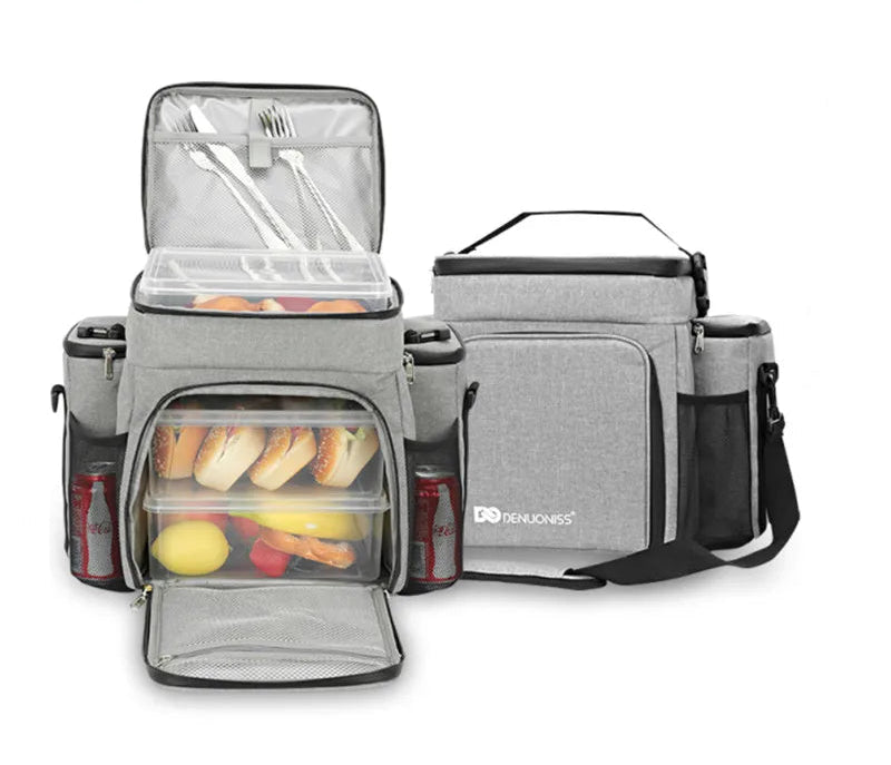 Sac Isotherme DENUONISS – Grand, Résistant et Élégant gris avec plusieurs compartiments pour repas et boissons