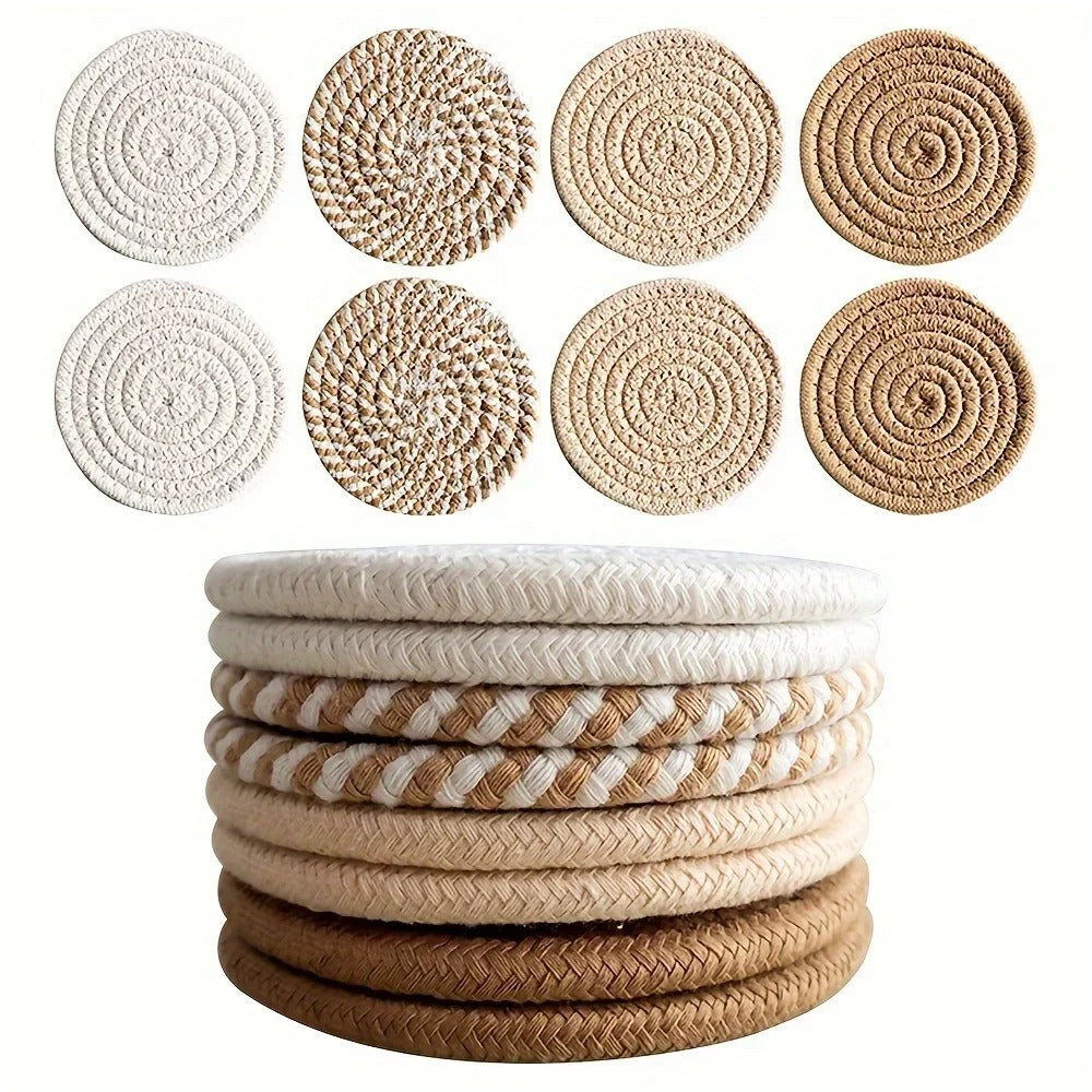 Dessous de Verre Coton Rond 11 cm – Lot 4/8 en couleurs naturelles pour protéger vos surfaces