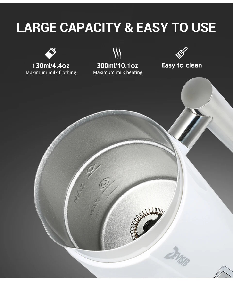 Mousseur à Lait Électrique DEVISIB 3-en-1 300ml 500W avec grande capacité et facile à utiliser