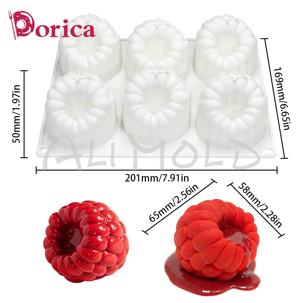 Moule Silicone Framboise 3D – Trompe-l’Œil Réaliste pour pâtisserie avec 6 cavités en silicone blanc