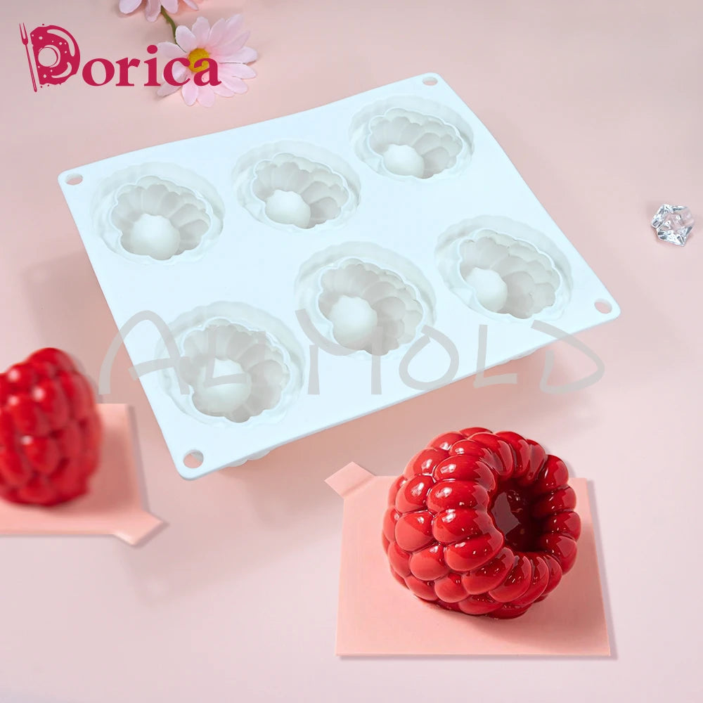 Moule Silicone Framboise 3D – Trompe-l’Œil Réaliste blanc avec dessert framboise rouge en silicone