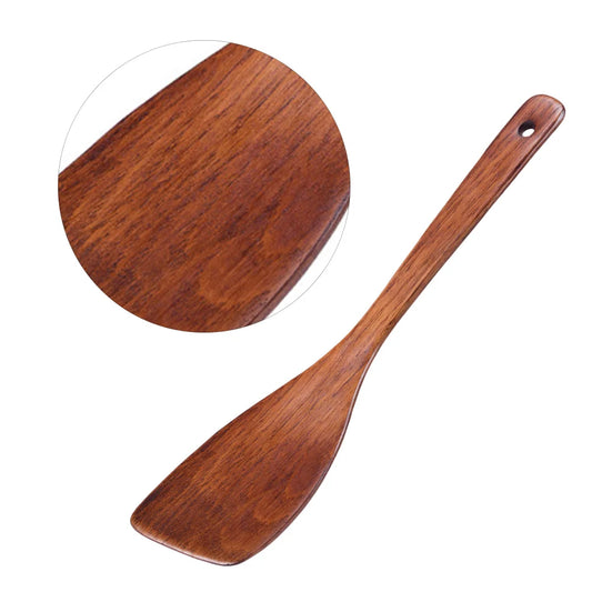 Spatule en Bois Cuisine – Durable & Antiadhésive en bois de teinte chaude avec manche percé pour cuisson