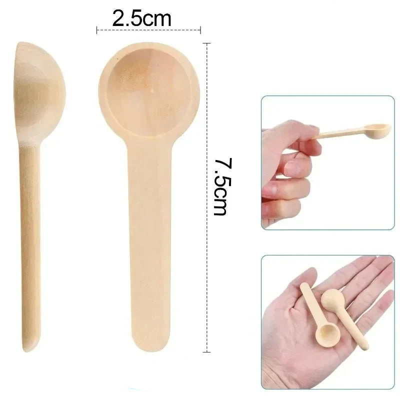 Cuillères à épices en bois – Lot pratique 10 à 30 pièces. Petites cuillères de mesure 7,5 x 2,5 cm en main
