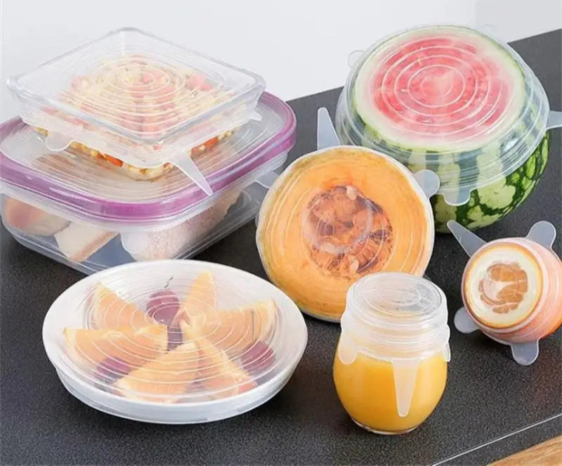 Set 6 couvercles silicone extensibles – Conservation facile. Couvercles réutilisables couvrant bols, assiettes, bocaux et fruits