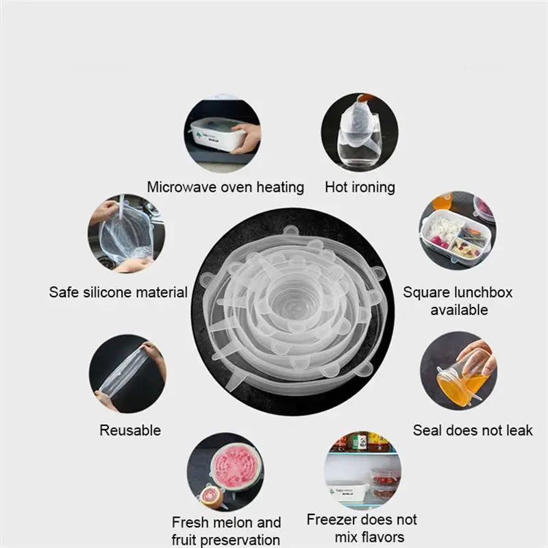 Set 6 couvercles silicone extensibles – Conservation facile. Couvercles empilés en silicone réutilisables hermétiques pour bols