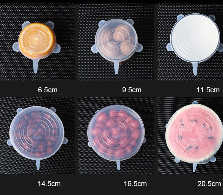 Set 6 couvercles silicone extensibles – Conservation facile. Couvercles transparents 6,5 à 20,5 cm pour bols et fruits