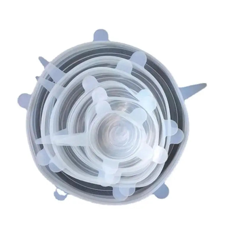 Set 6 couvercles silicone extensibles – Conservation facile. Couvercles translucides emboîtés de tailles variées