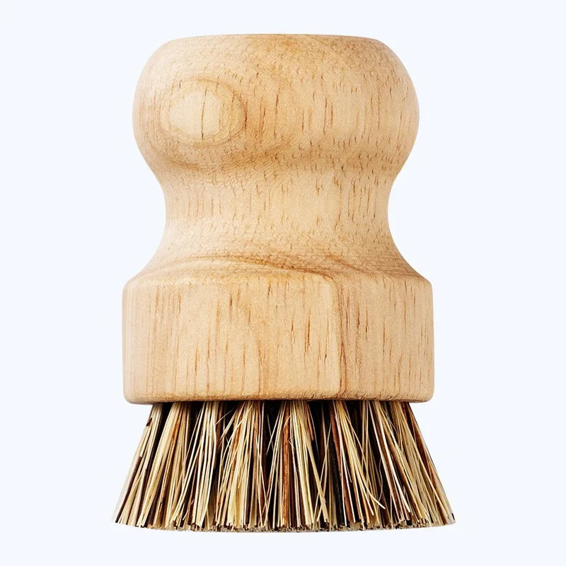 Brosse vaisselle écologique en bambou et fibres naturelles. Brosse ronde à poignée ergonomique en bois pour vaisselle et casseroles