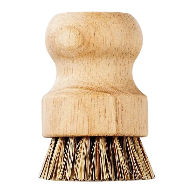 Brosse vaisselle écologique en bambou et fibres naturelles. Brosse ronde à poignée ergonomique en bois pour vaisselle et casseroles
