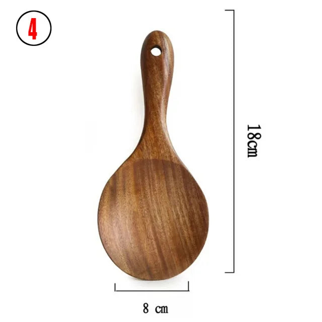 Set d'Ustensiles Cuisine Bois Teck – Durable & Écologique. Cuillère spatule en teck 18 cm x 8 cm poignée percée