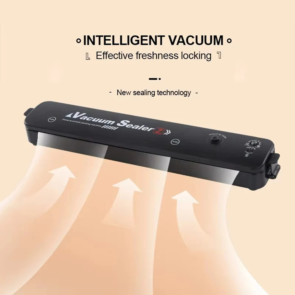Machine sous vide alimentaire – Compacte et puissante. Scelleuse noire Ustensile de chef montrant flux d'air