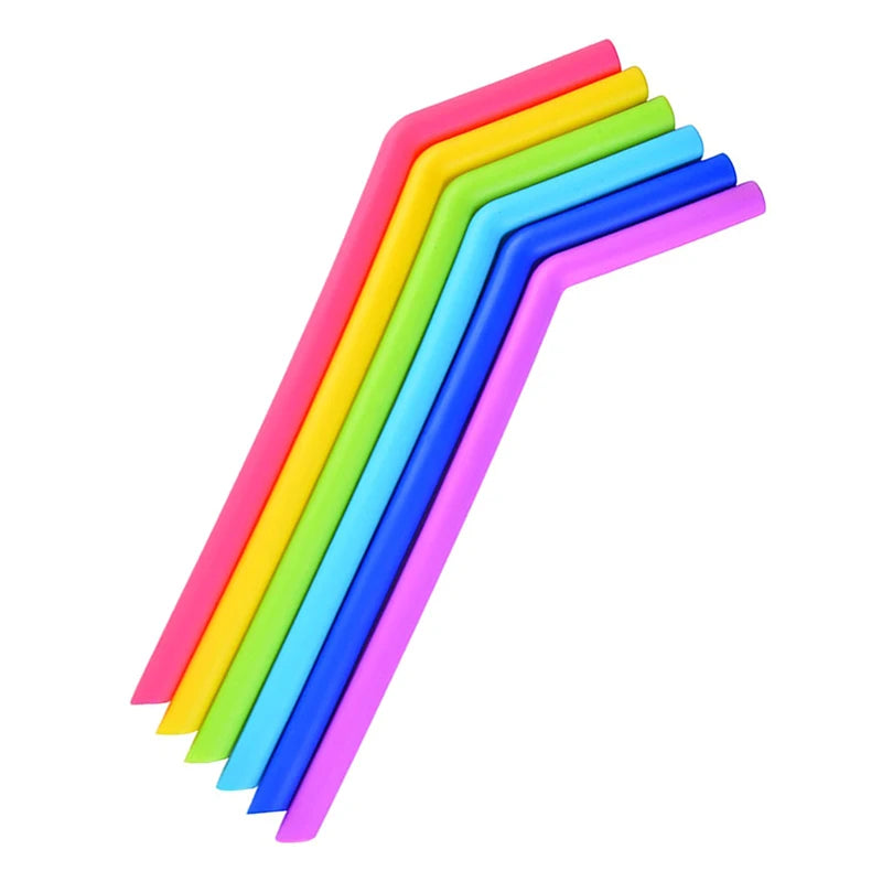 Ustensile de chef Pailles Réutilisables en Silicone – Lot de 2 avec Brosse. Multicolores courbées pour boissons et smoothies