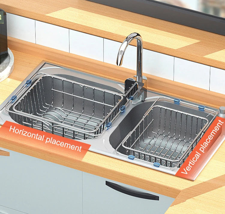 Égouttoir à Vaisselle Extensible Inox double avec rangement pour évier cuisine moderne