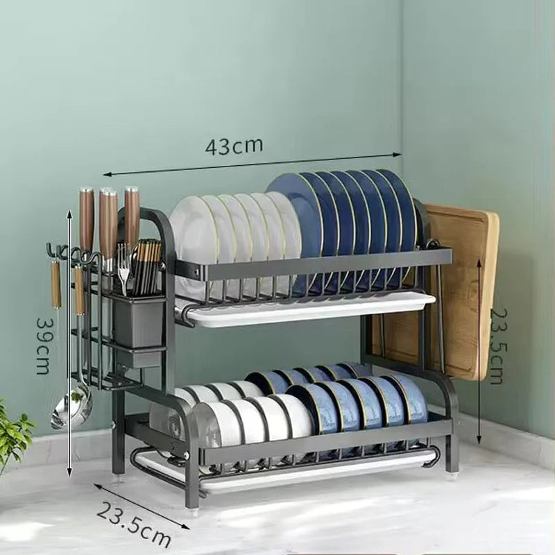 Égouttoir de Vasque Métallique – Compact & Inoxydable avec double étagère pour assiettes et porte ustensiles