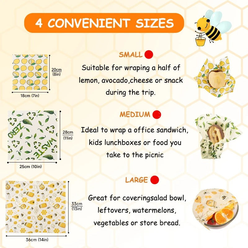 Emballages en Cire d'Abeille Réutilisables – Lot de 3 de différentes tailles pour conserver les aliments