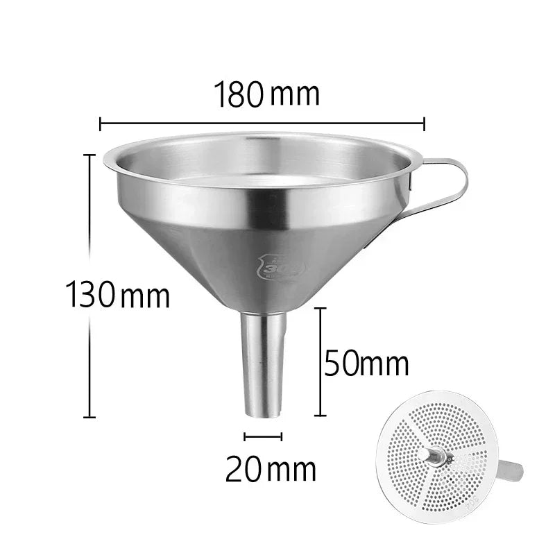Entonnoir de Cuisine Inox 304 Précis et Durable avec dimensions de 180 mm de diamètre et 130 mm de hauteur