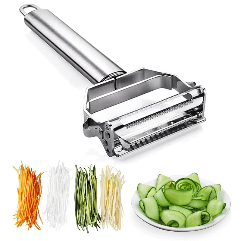Éplucheur Légumes 2-en-1 Inox – Peeling & Julienne Faciles pour découper légumes en julienne et en rubans