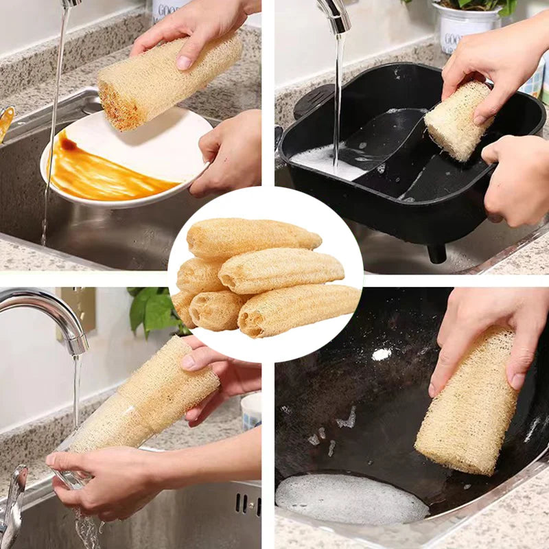 Éponge Loofah Naturelle – Écologique, Biodegradable utilisée pour nettoyer assiettes et poêles dans la cuisine