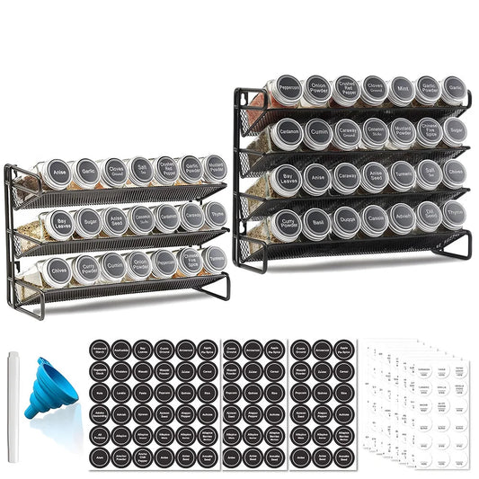 Étagère à Épices Murale 3/4 Niveaux – Design et Gain de Place avec pots d'épices et étiquettes