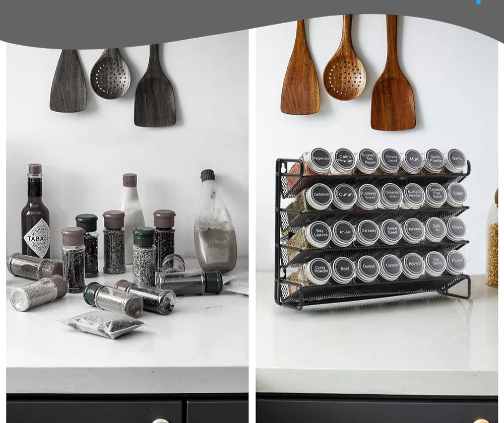 Étagère à Épices Murale 3/4 Niveaux – Design et Gain de Place pour organiser les bocaux à épices en cuisine